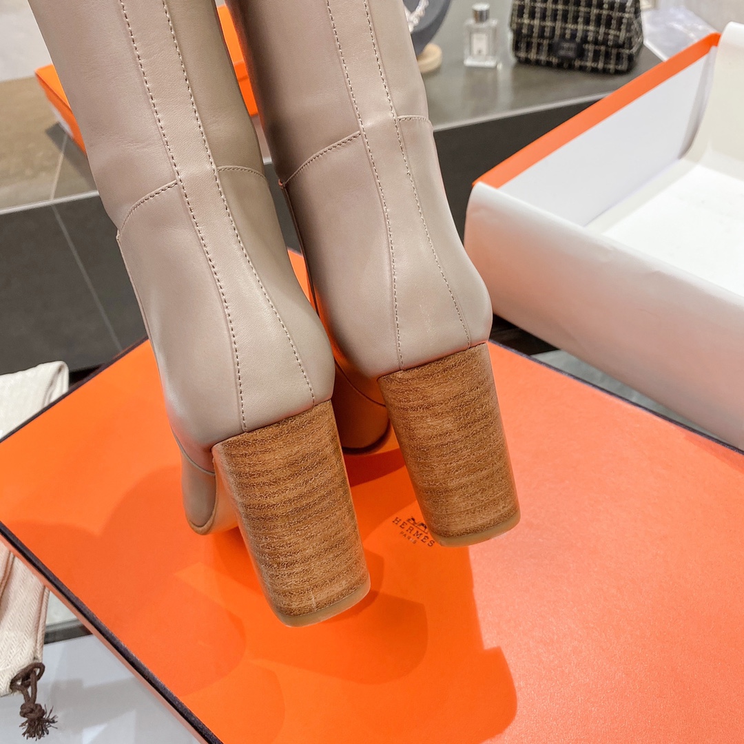 Hermes High Heel Boots Beige For Women 3.54in/9cm - Soul Replicas