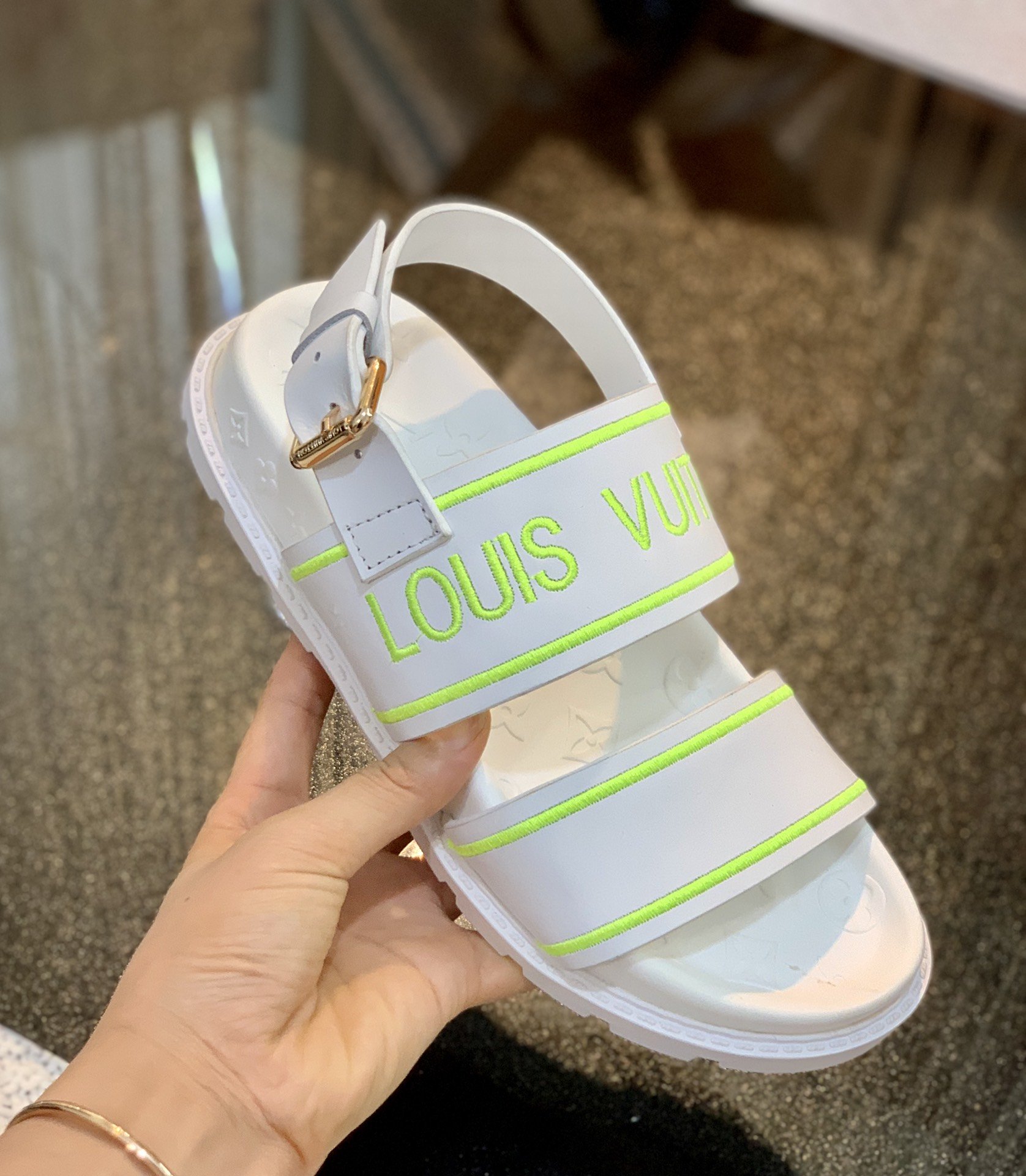 Louis Vuitton Women's Paseo flat Comfort Sandal White And Neon For Women LV - Soul Replicas