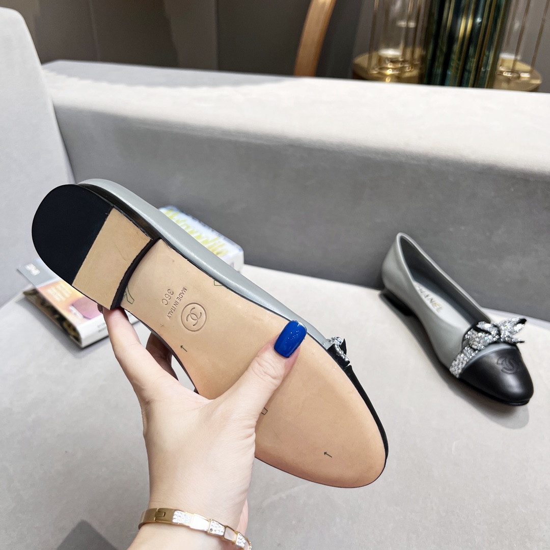 Chanel Women's Ballerinas Gray For Women - Soul Replicas