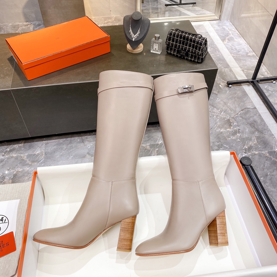 Hermes High Heel Boots Beige For Women 3.54in/9cm - Soul Replicas
