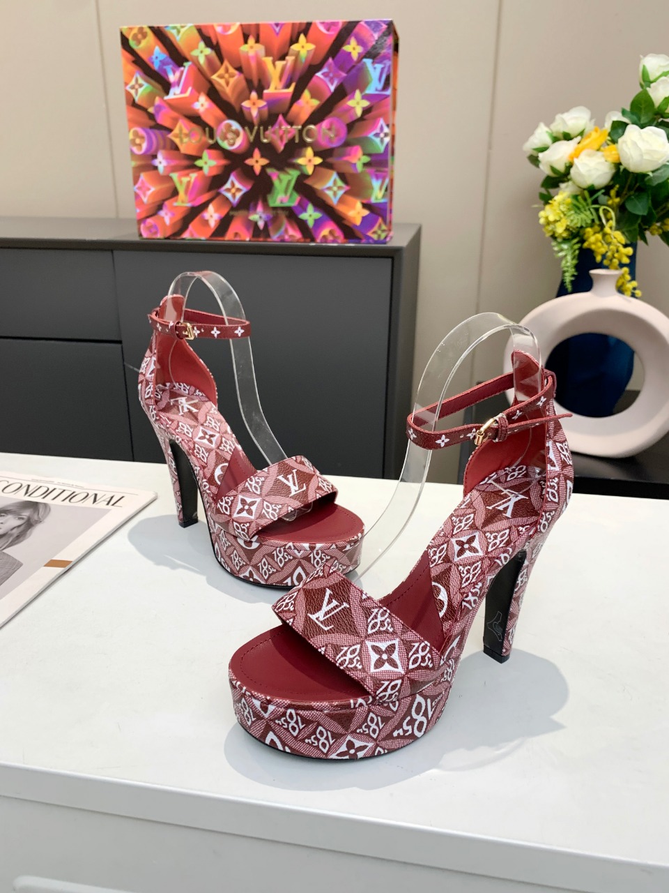 Louis Vuitton Women's Afterglow Platform Sandal Dark Red For Women LV - Soul Replicas