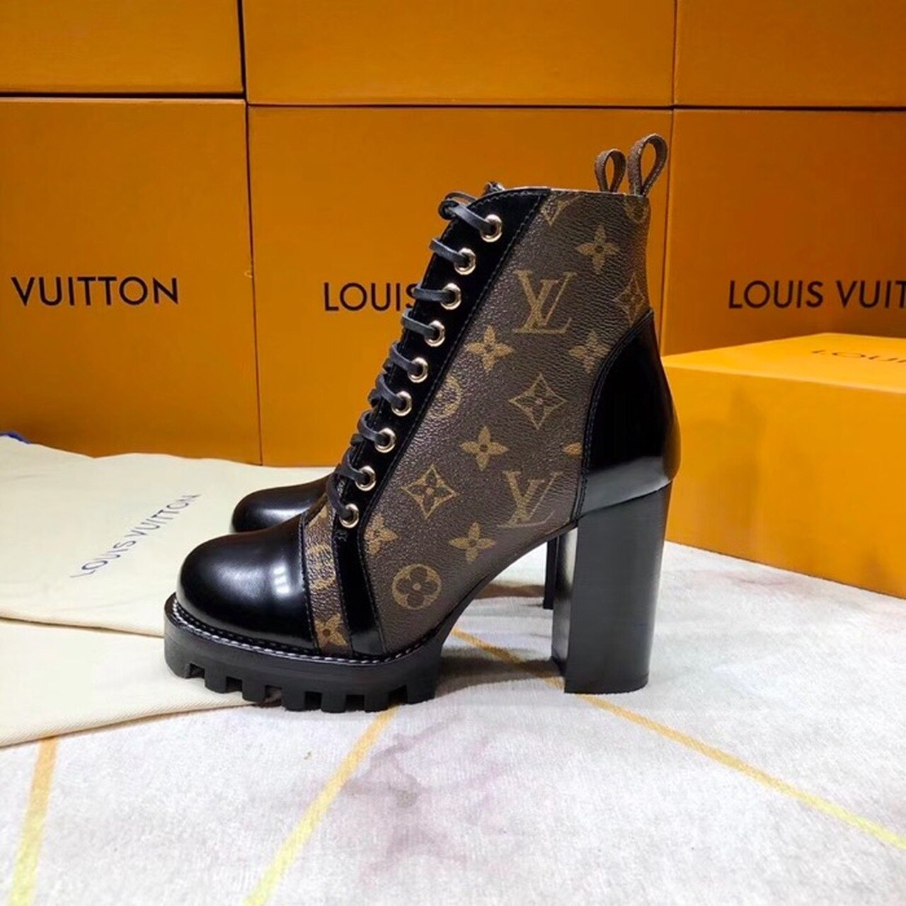 Louis Vuitton Star Trail Ankle Boot Patent Monogram Material Black For Women LV 1A2Y7P - Soul Replicas