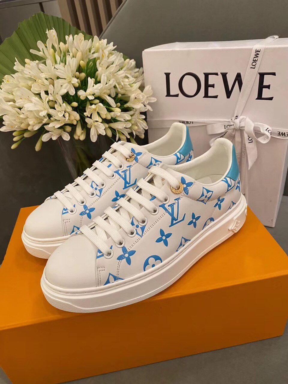 Louis Vuitton Time Out Sneakers White/Blue For Women LV - Soul Replicas