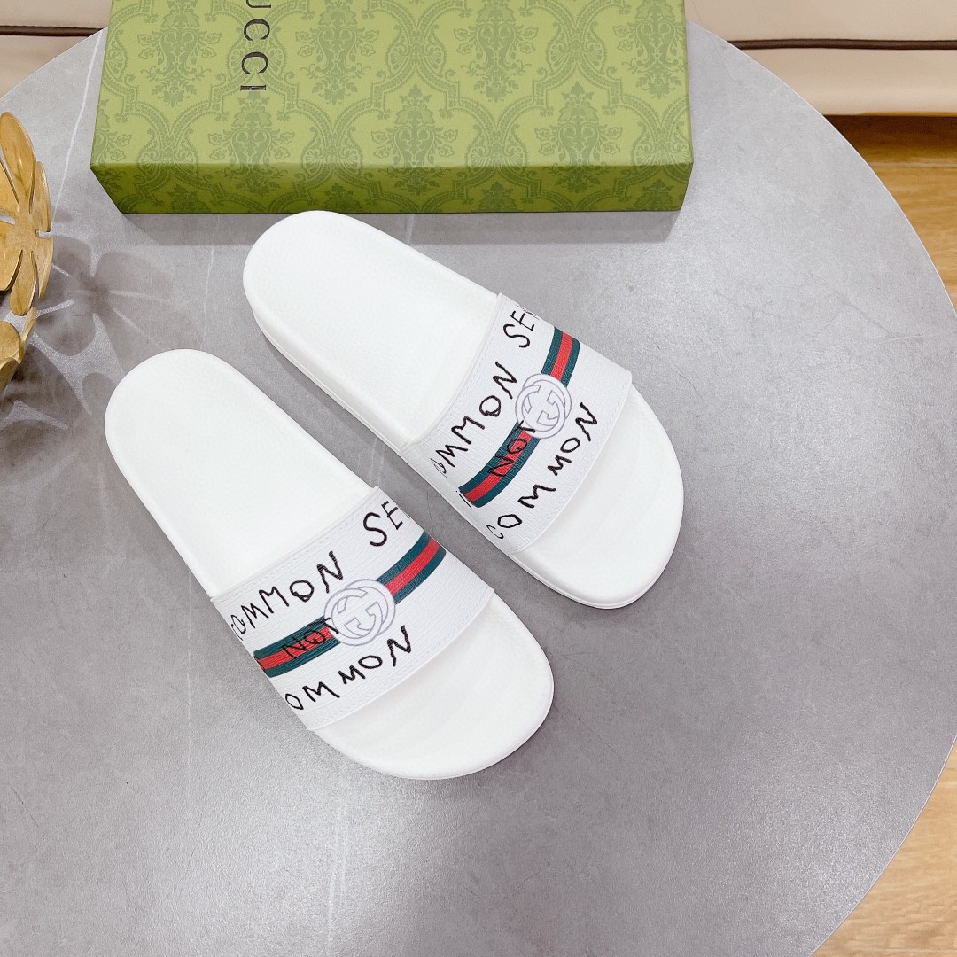 Gucci Women's Gucci Slide Sandal With Web Common White For Women 407345 - Soul Replicas