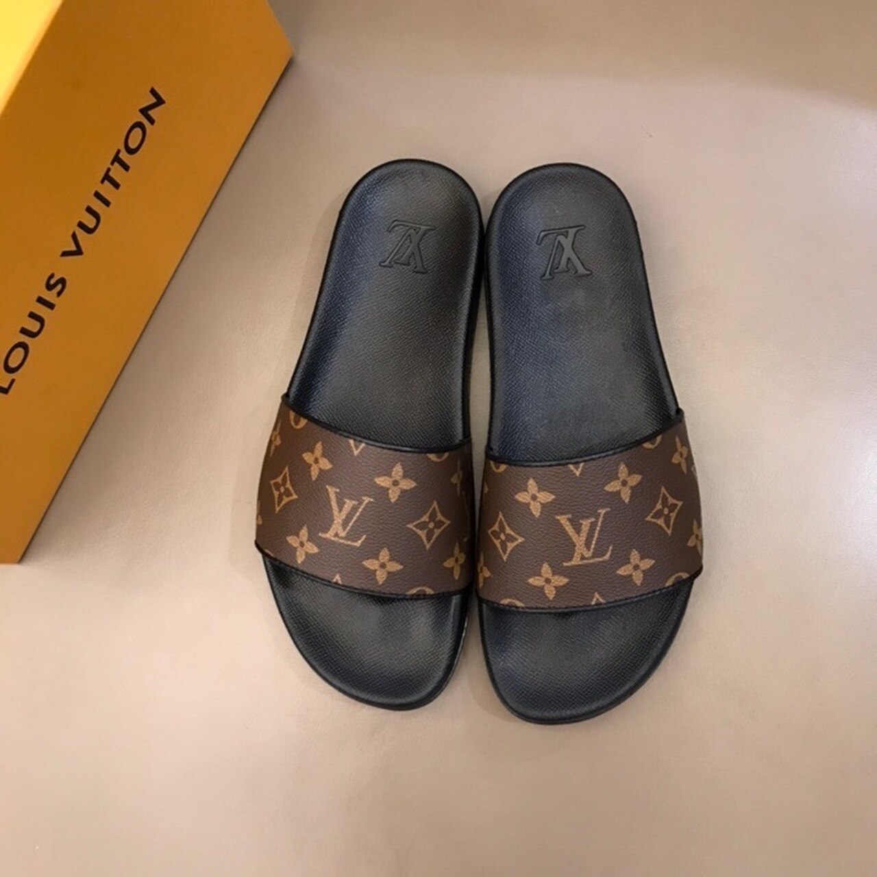 Louis Vuitton Waterfront Mule Monogram Rubber Brown For Men LV 1A3PSD - Soul Replicas