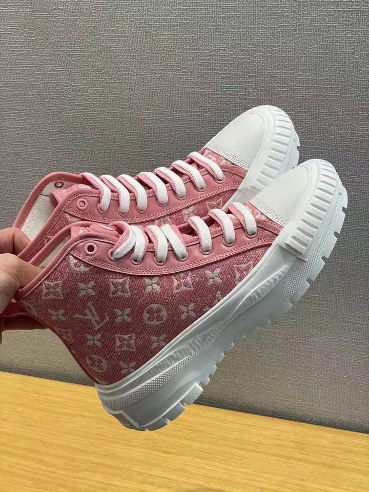 Louis Vuitton Squad Sneaker Boots Monogram Denim Pink For Women LV 1A9S1I - Soul Replicas