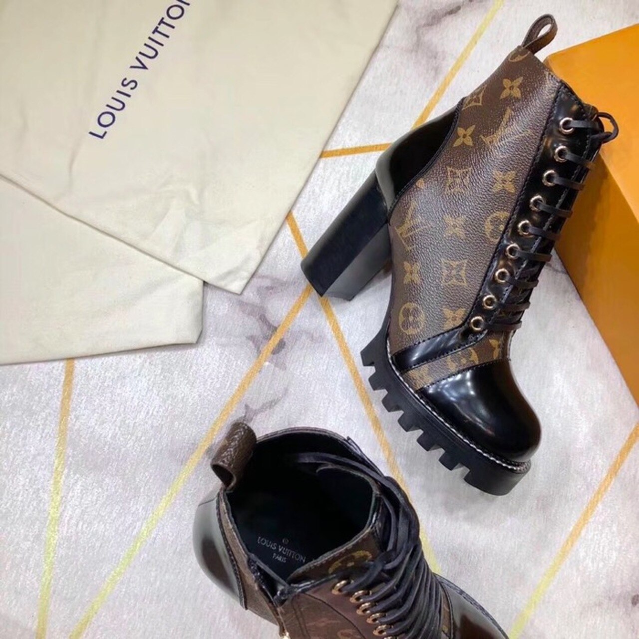 Louis Vuitton Star Trail Ankle Boot Patent Monogram Material Black For Women LV 1A2Y7P - Soul Replicas
