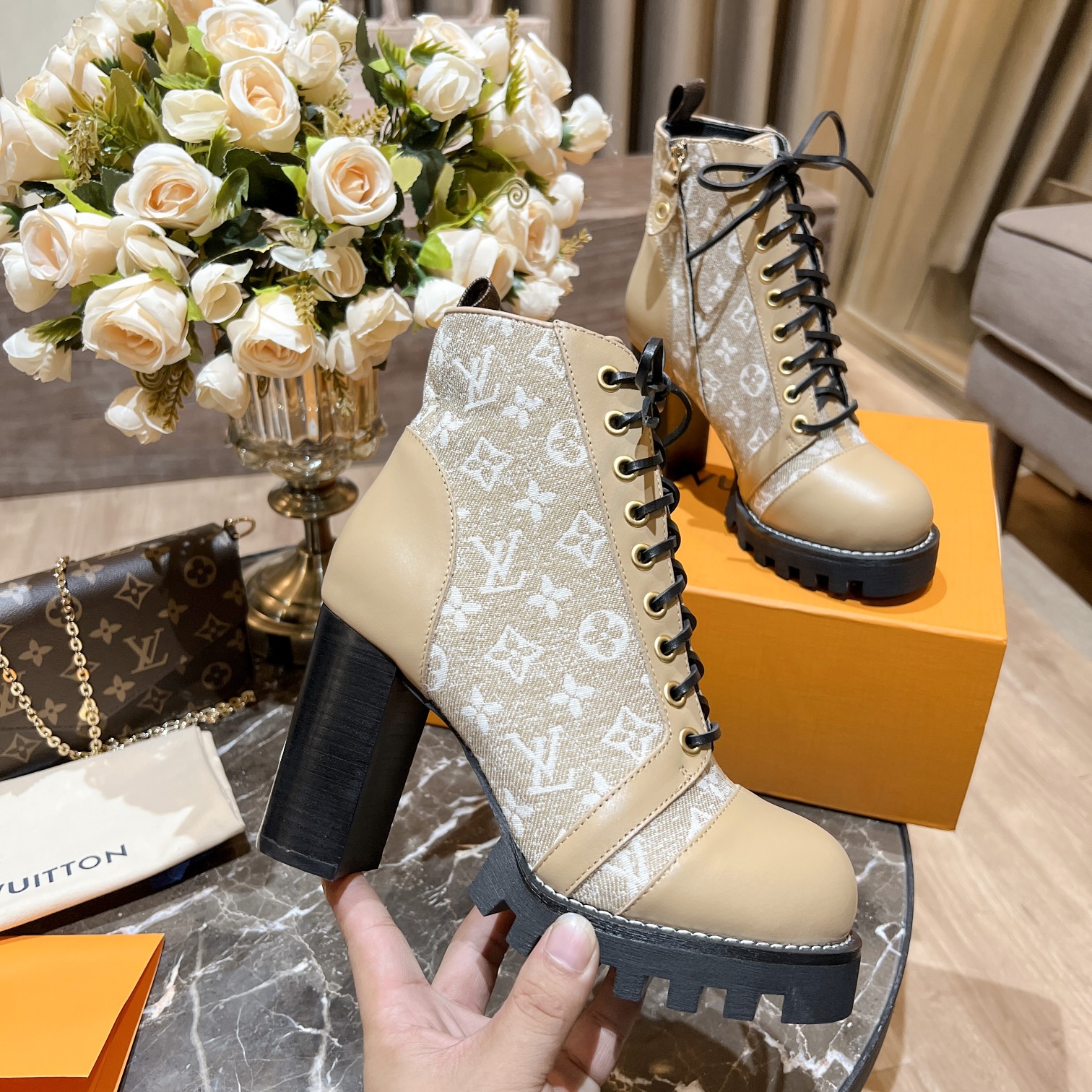 Louis Vuitton Women's Star Trail Ankle Boot Beige For Women LV - Soul Replicas