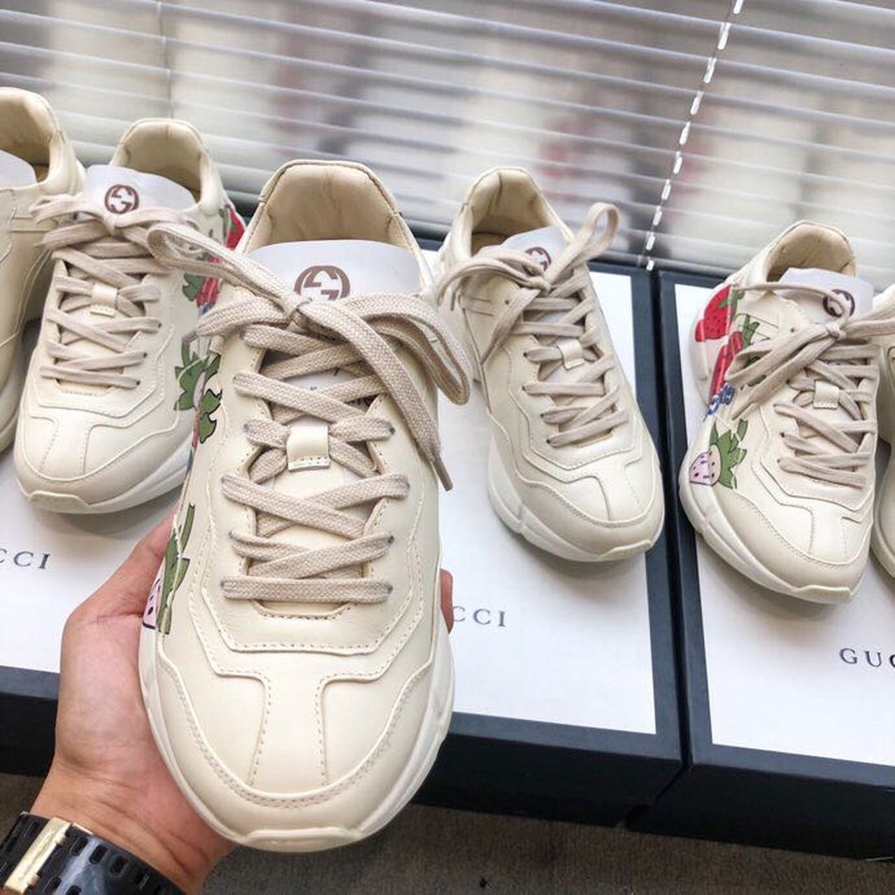 Gucci Women's Rhyton Sneaker With Gucci Strawberry White For Women Gucci ‎576963 DRW00 9522 - Soul Replicas