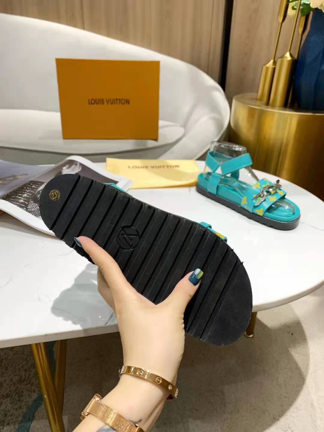 Louis Vuitton Paseo Flat Comfort Sandal Monogram Denim Blue For Women LV - Soul Replicas