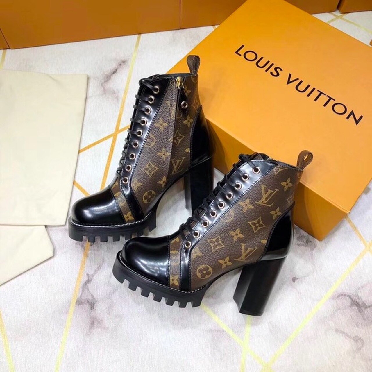 Louis Vuitton Star Trail Ankle Boot Patent Monogram Material Black For Women LV 1A2Y7P - Soul Replicas