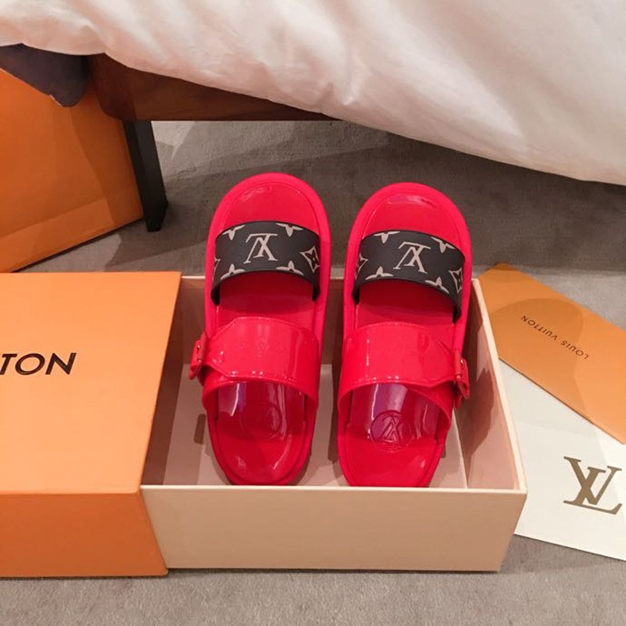 Louis Vuitton Sunbath Flat Mule Shiny Rubber Red For Women LV - Soul Replicas