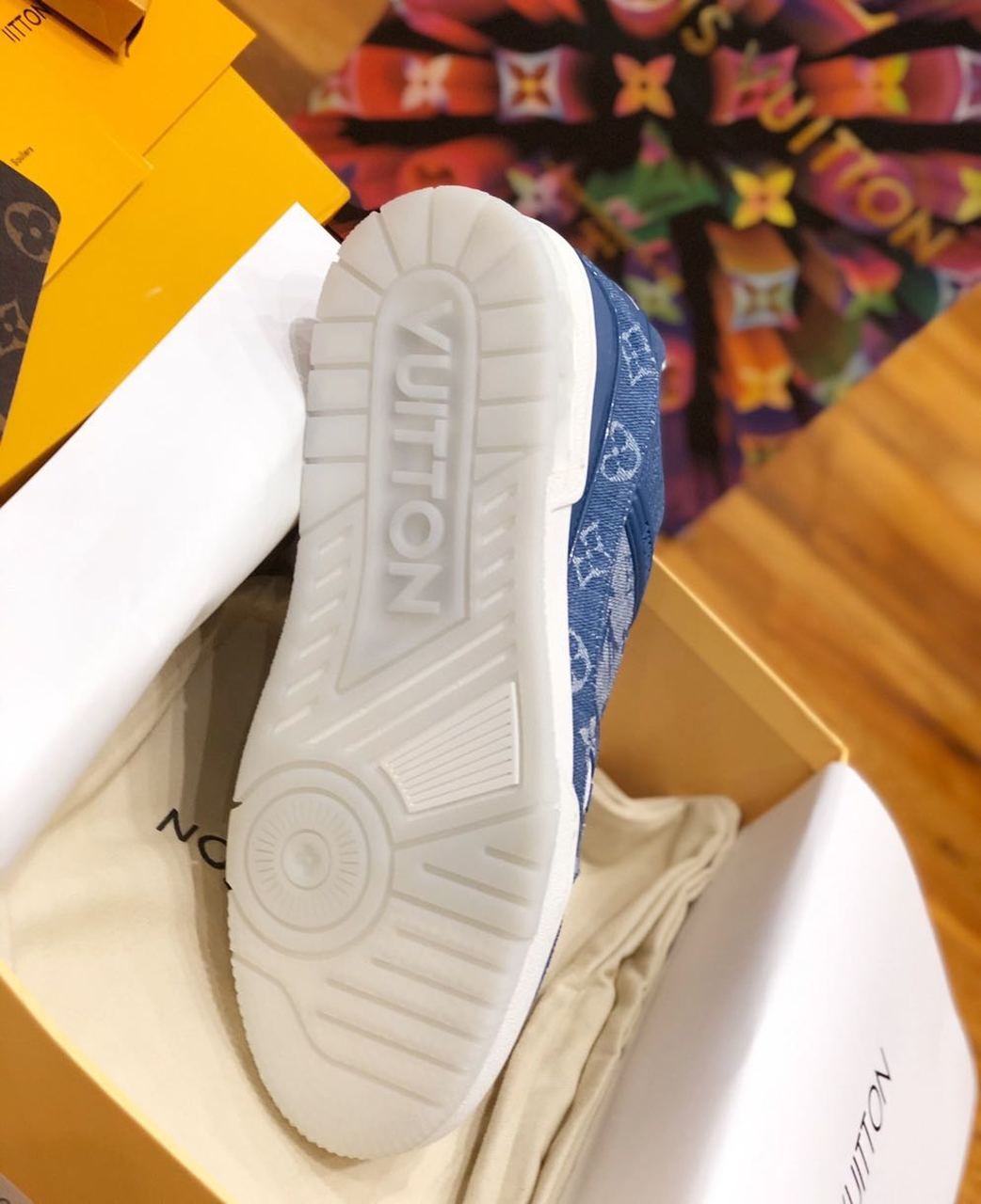 Louis Vuitton Trainer Sneaker Mix Of Materials Blue Virgil Abloh For Women LV - Soul Replicas