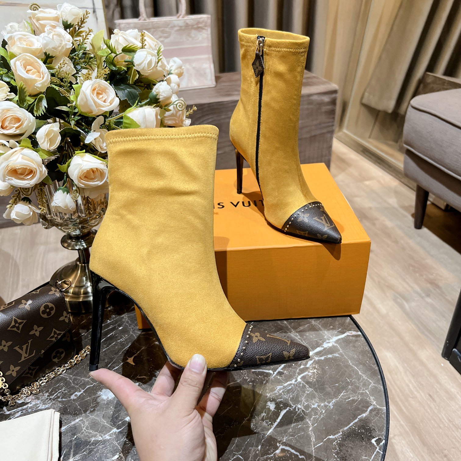 Louis Vuitton Women's Cherie Ankle Boots Yellow Women LV - Soul Replicas