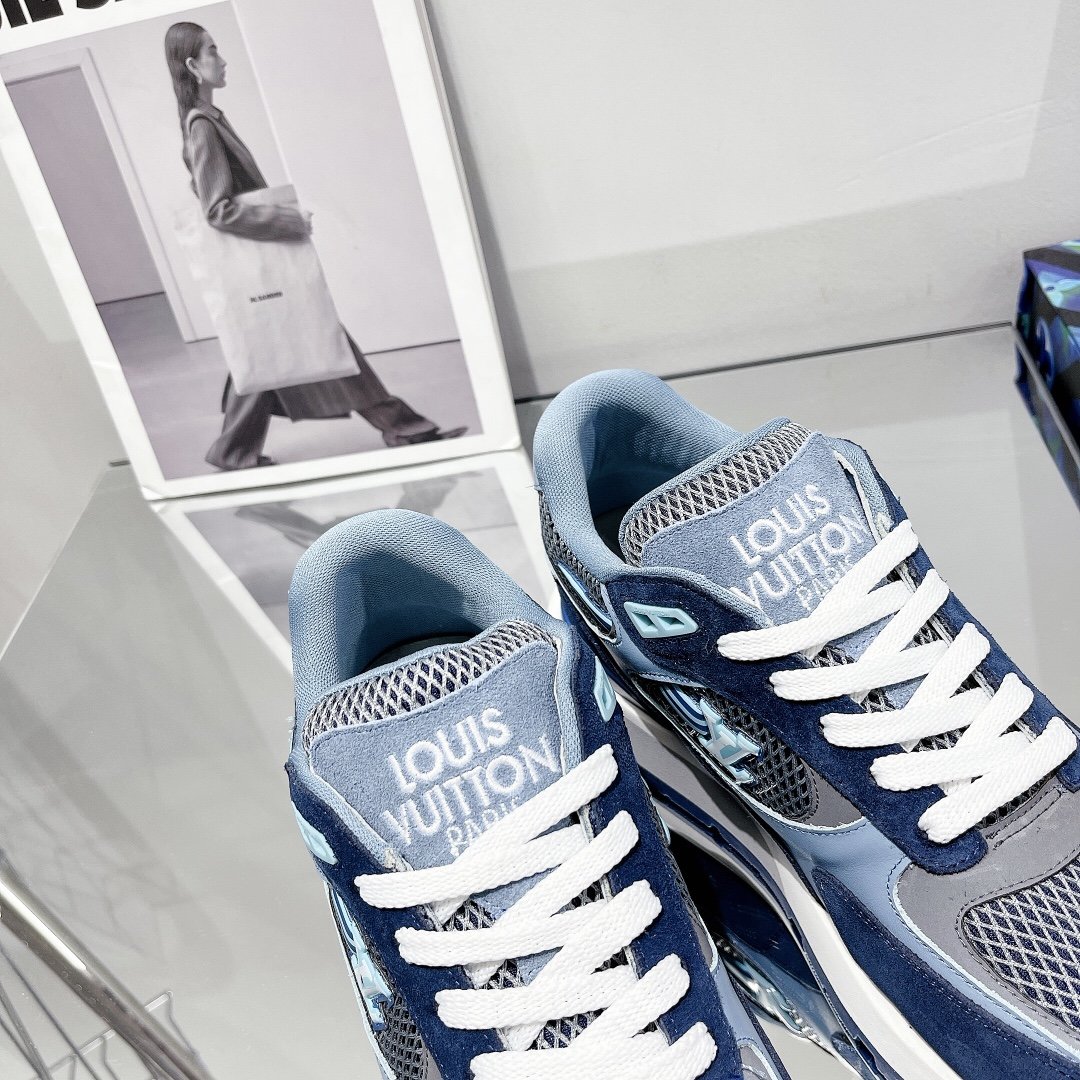 Louis Vuitton Run Away Sneaker Patent Monogram Material Blue For Women LV - Soul Replicas