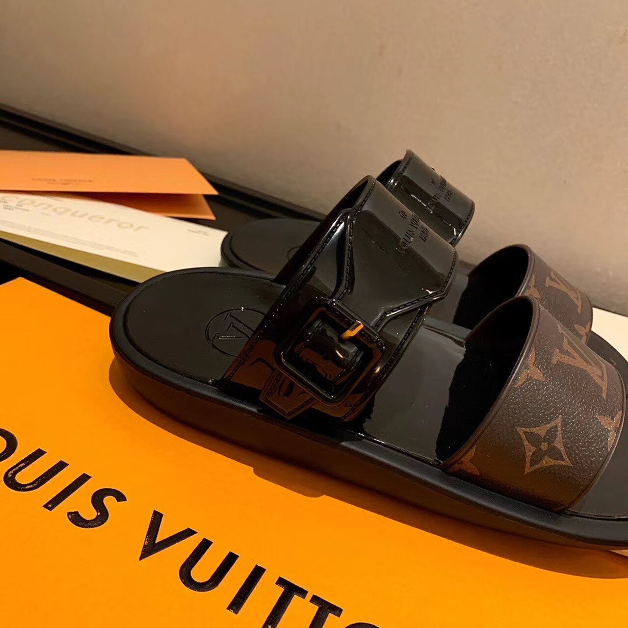 Louis Vuitton Sunbath Flat Mule Shiny Rubber Black For Women LV - Soul Replicas