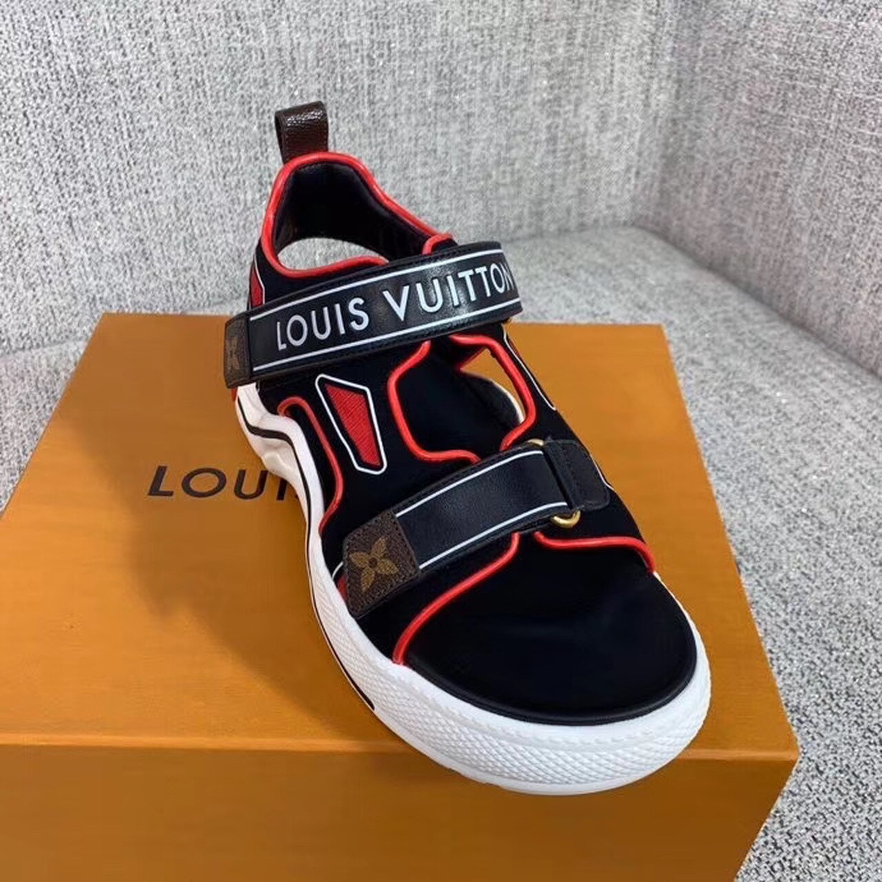 Louis Vuitton LV Archlight Flat Sandal Velvet Black/Red For Women LV - Soul Replicas