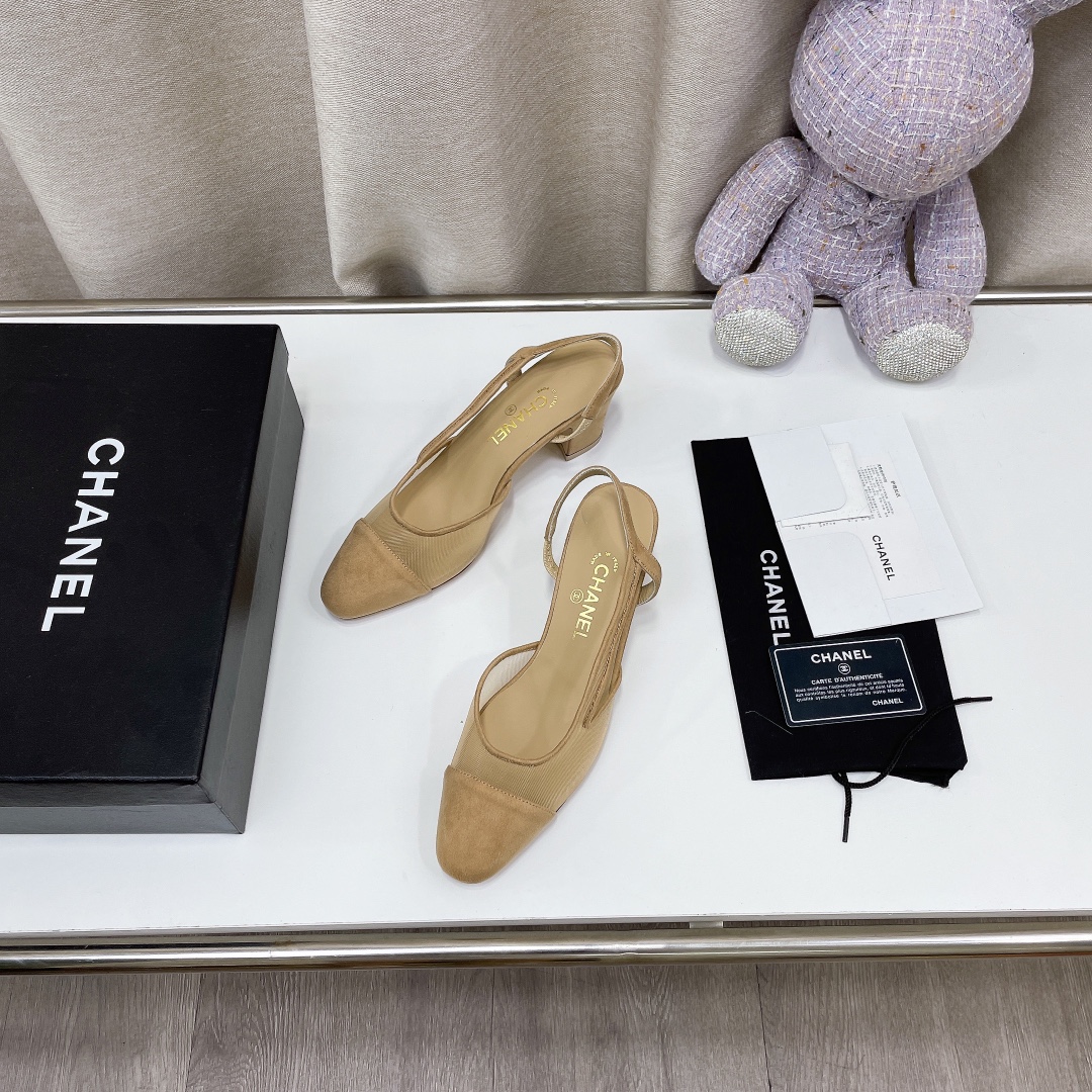 Chanel Women's Slingbacks With Mesh Beige For Women 2.7in/7cm - Soul Replicas