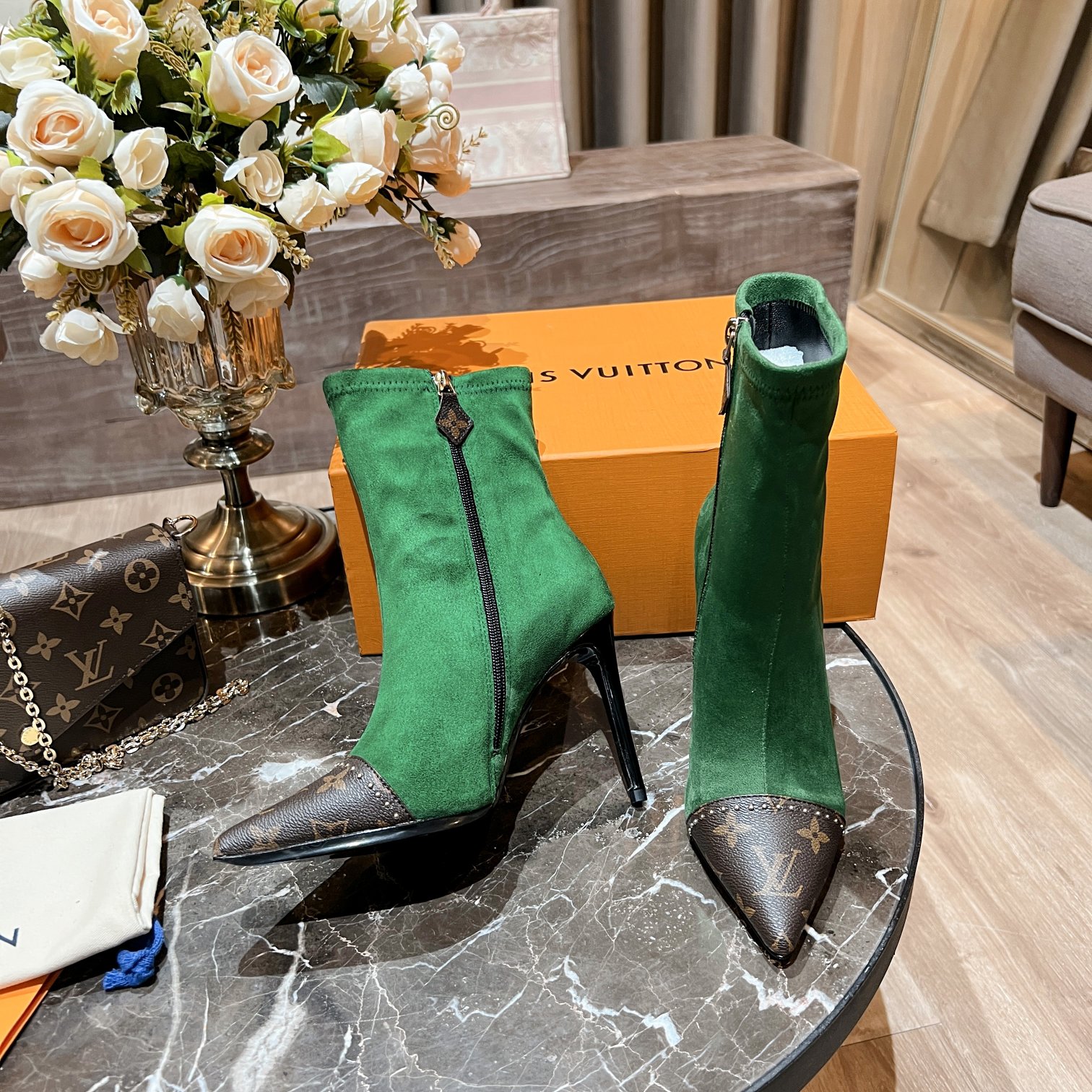 Louis Vuitton Women's Cherie Ankle Boots Green Women LV - Soul Replicas