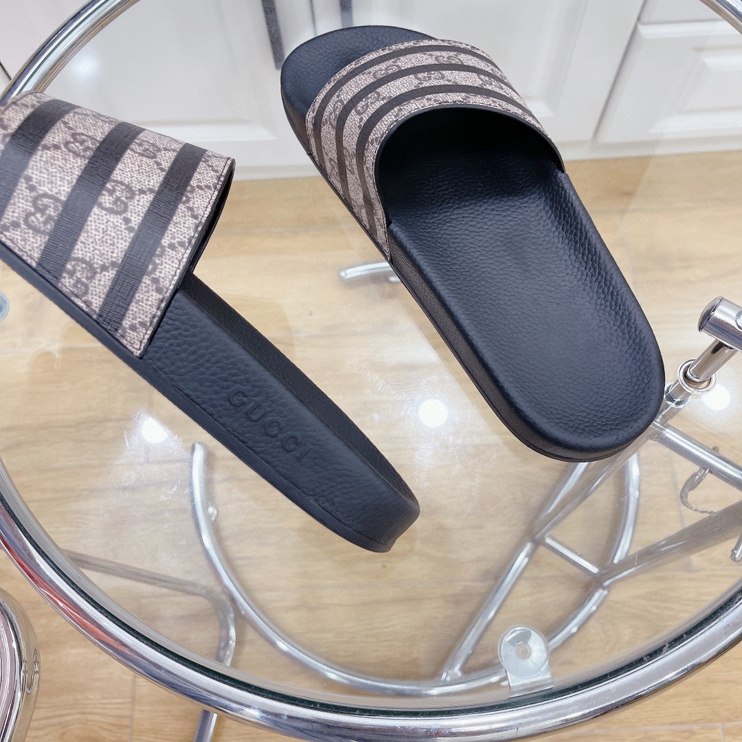 Gucci Women's Gucci Slide Sandal Stripes Black For Women 407345 - Soul Replicas