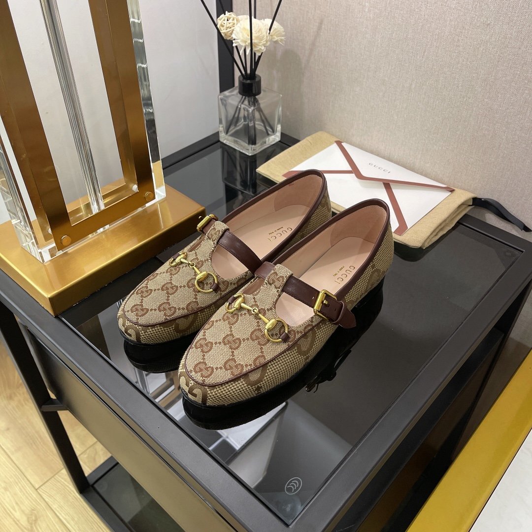 Gucci Women's Jordan Gucci Loafer By Canvas Fabric Brown For Women Gucci - Soul Replicas