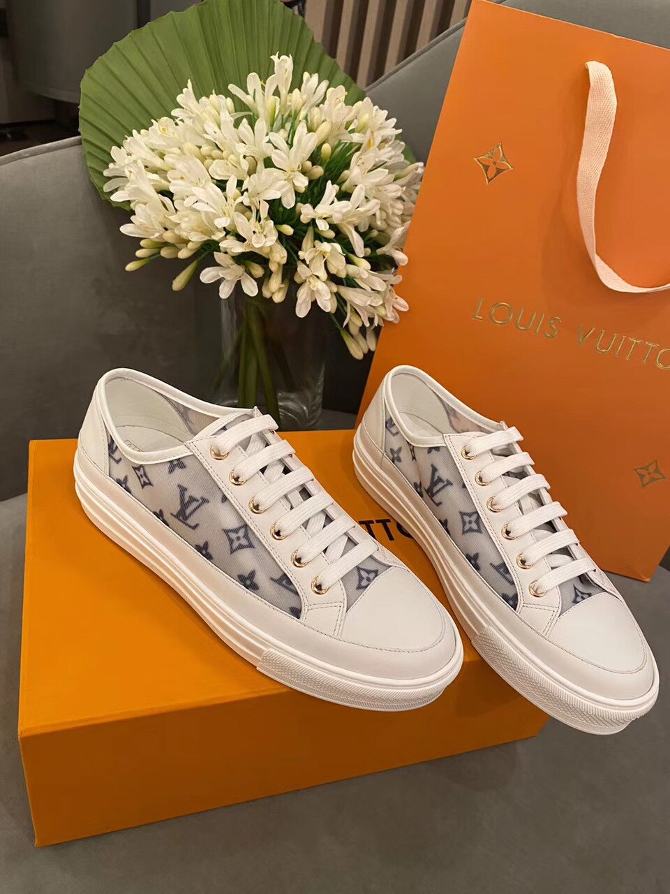 Louis Vuitton Stellar Sneaker Monogram Denim White/Blue For Women LV - Soul Replicas