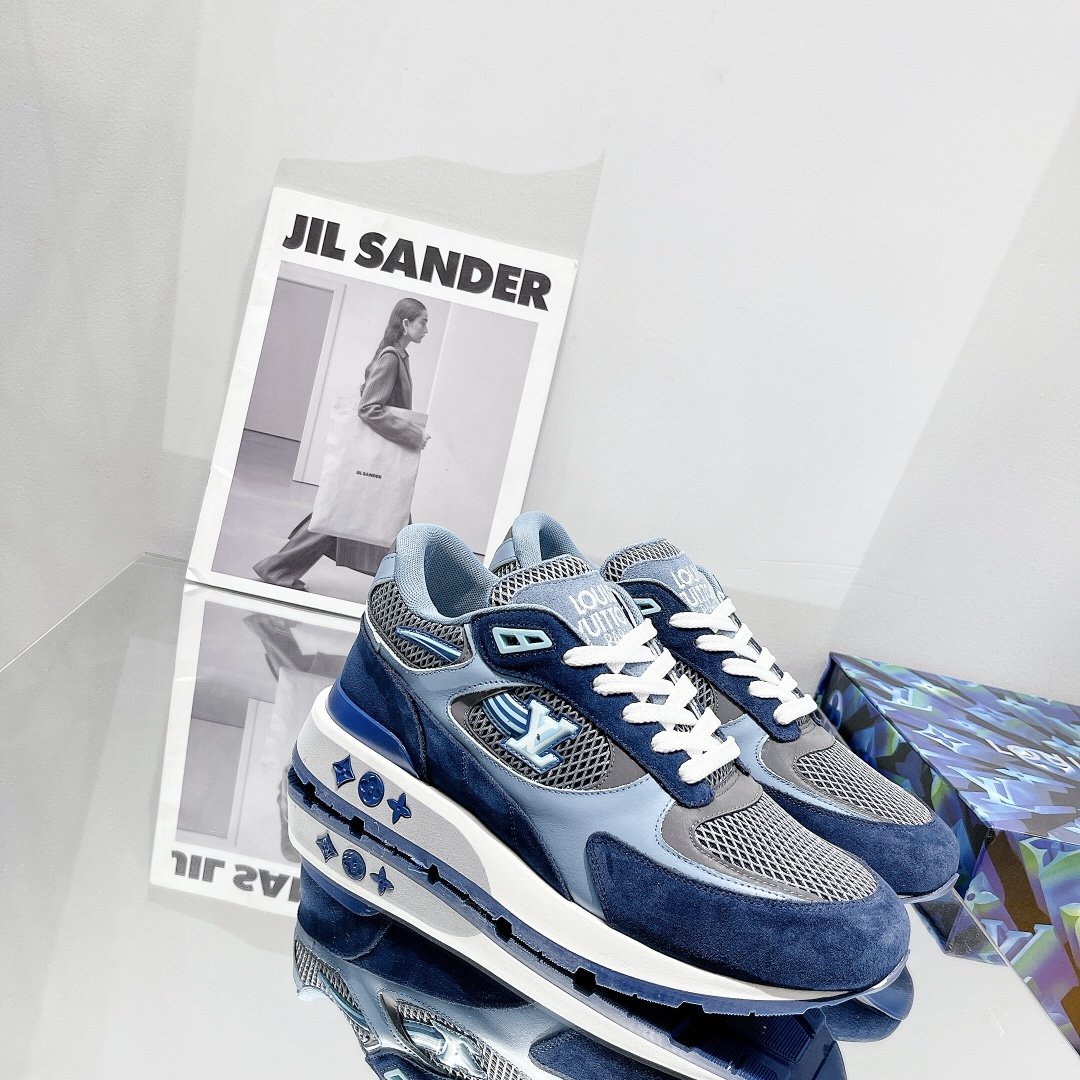 Louis Vuitton Run Away Sneaker Patent Monogram Material Blue For Women LV - Soul Replicas