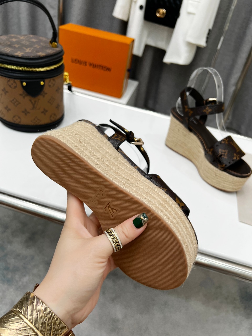 Louis Vuitton Women's Starboard Wedge Sandal Black And Brown For Women LV - Soul Replicas