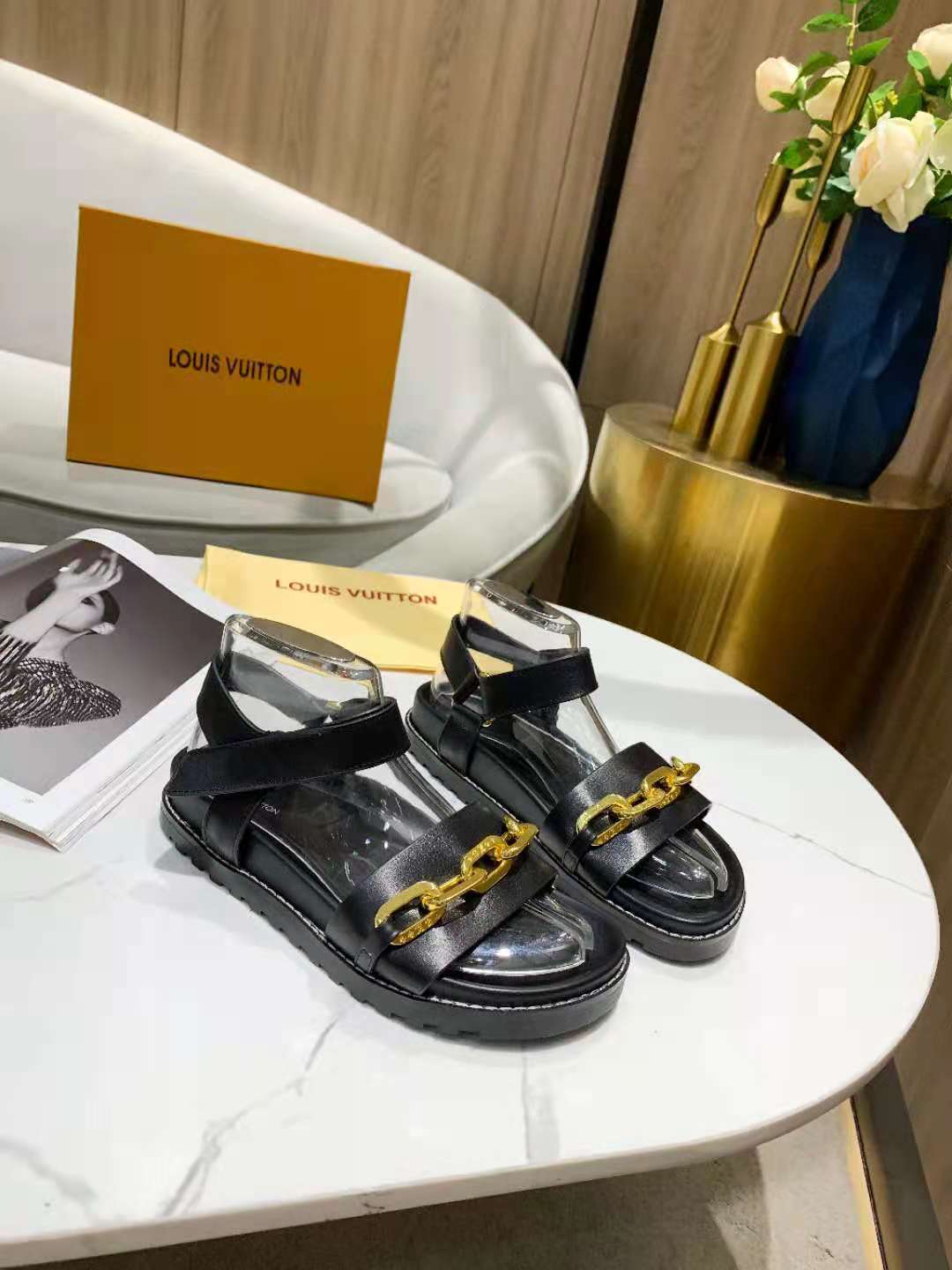 Louis Vuitton Paseo Flat Comfort Sandal Monogram Denim Black For Women LV - Soul Replicas