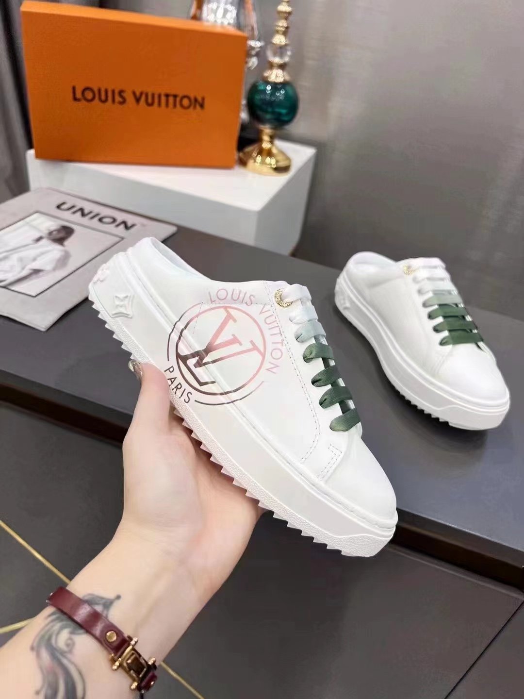 Louis Vuitton Women's Time Out Open-Back Sneaker Green For Women LV 1AA1CZ - Soul Replicas