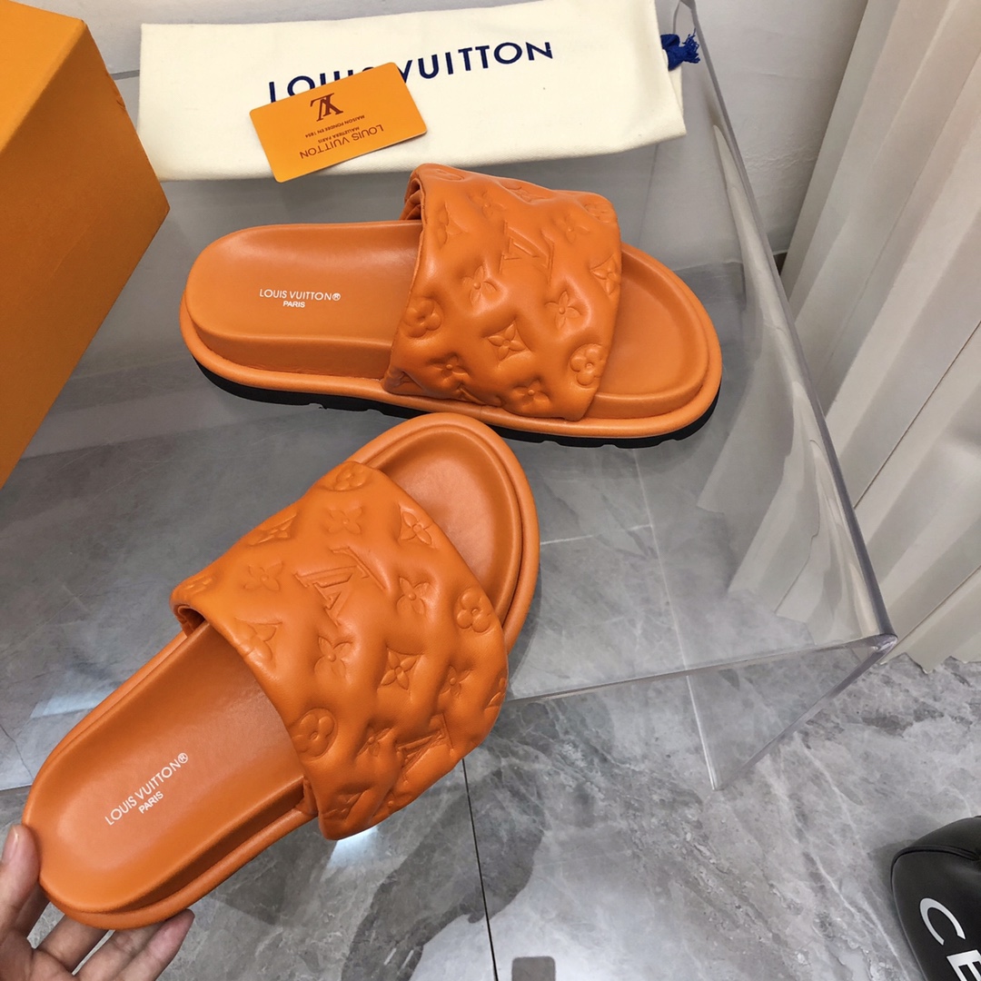 Louis Vuitton Women's Pool Pillow Flat Comfort Mule Orange For Women LV - Soul Replicas