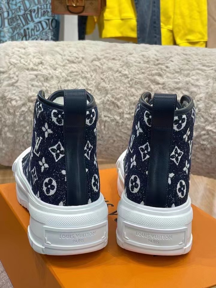 Louis Vuitton Squad Sneaker Boots Monogram Denim Black For Women LV - Soul Replicas