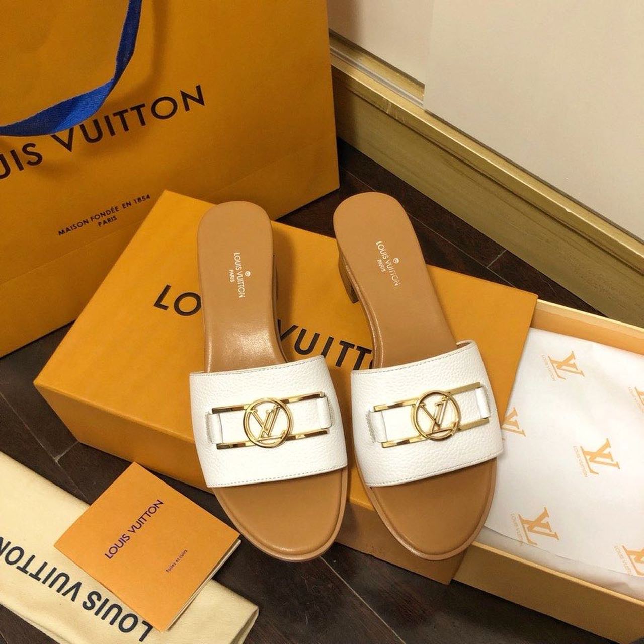Louis Vuitton Lock It Mule White/Brown For Women LV - Soul Replicas