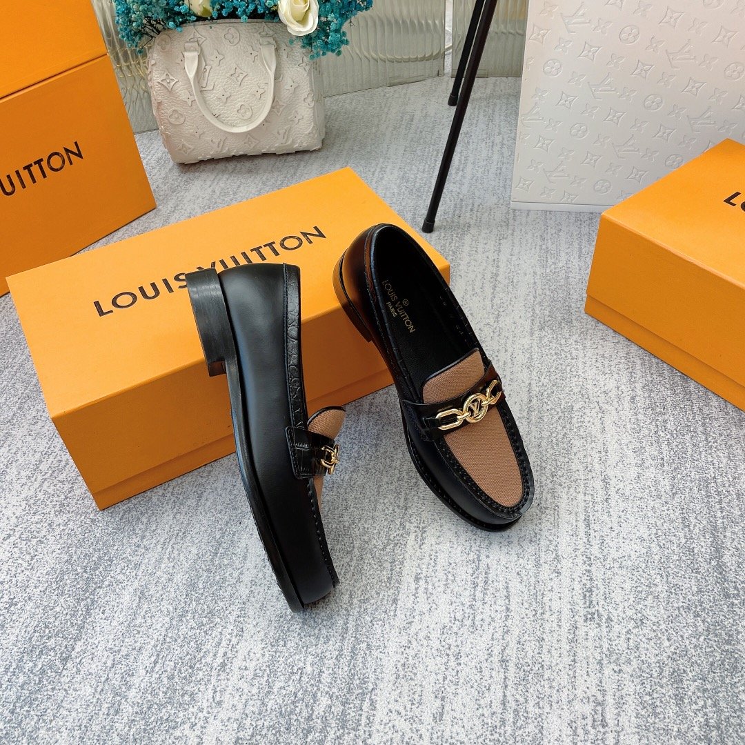 Louis Vuitton Women's Chess Flat Loafe Black And Beige  For Women LV - Soul Replicas