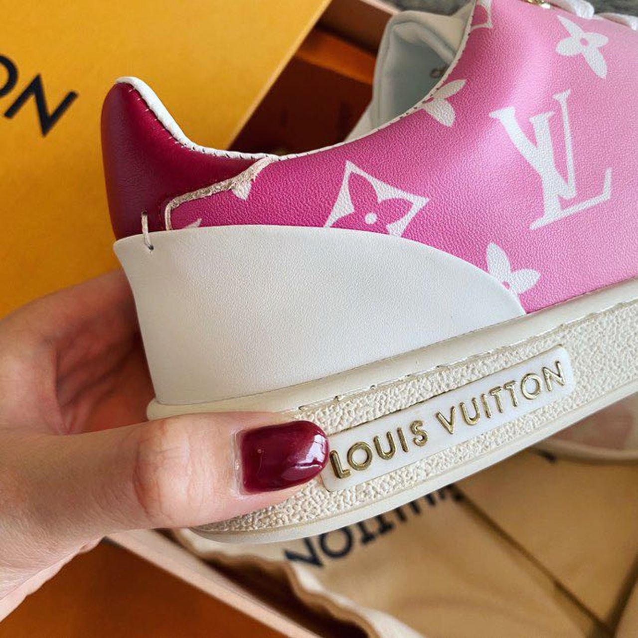 Louis Vuitton Time Out Sneaker Patent Monogram Canvas Pink For Women LV - Soul Replicas