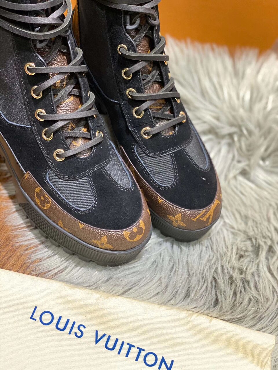 Louis Vuitton Laureate Desert Boot Patent Monogram Material Black For Women LV 1A4XY1 - Soul Replicas