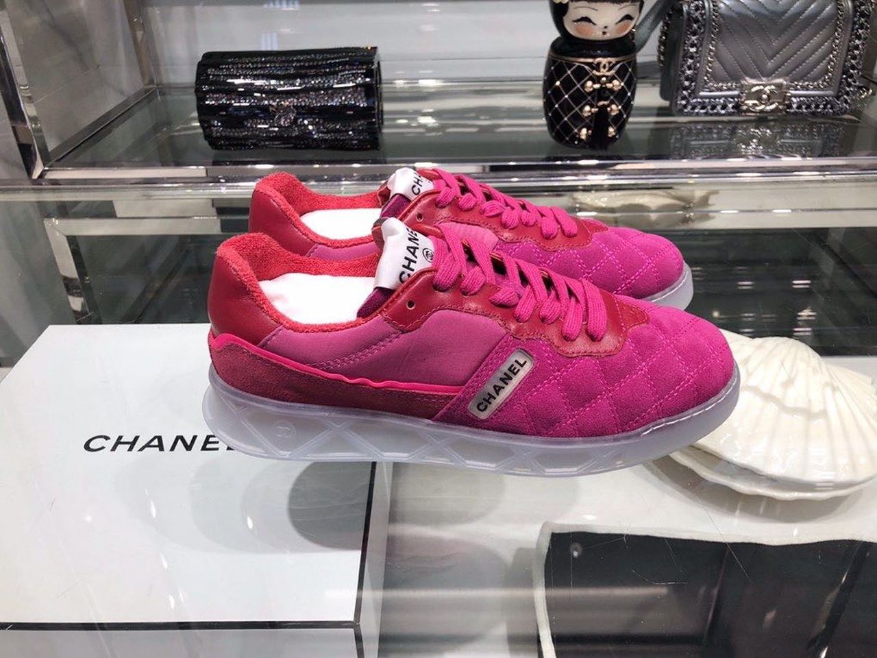 Chanel Suede Trainer Sneakers Calfskin Leather Fall/Winter 2019 Collection. Hot Pink - Soul Replicas