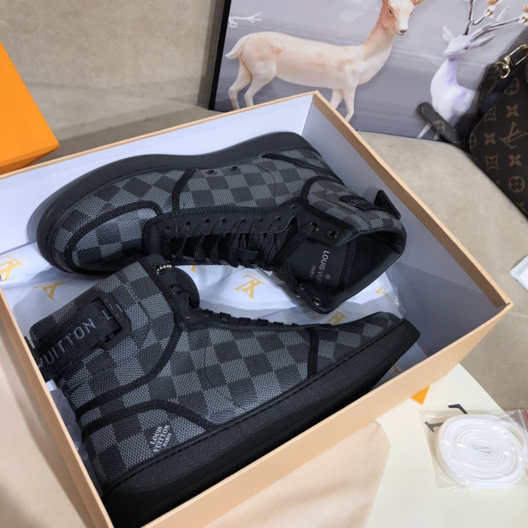 Louis Vuitton Boombox Sneaker Boot Patent Monogram Material Black For Women LV - Soul Replicas