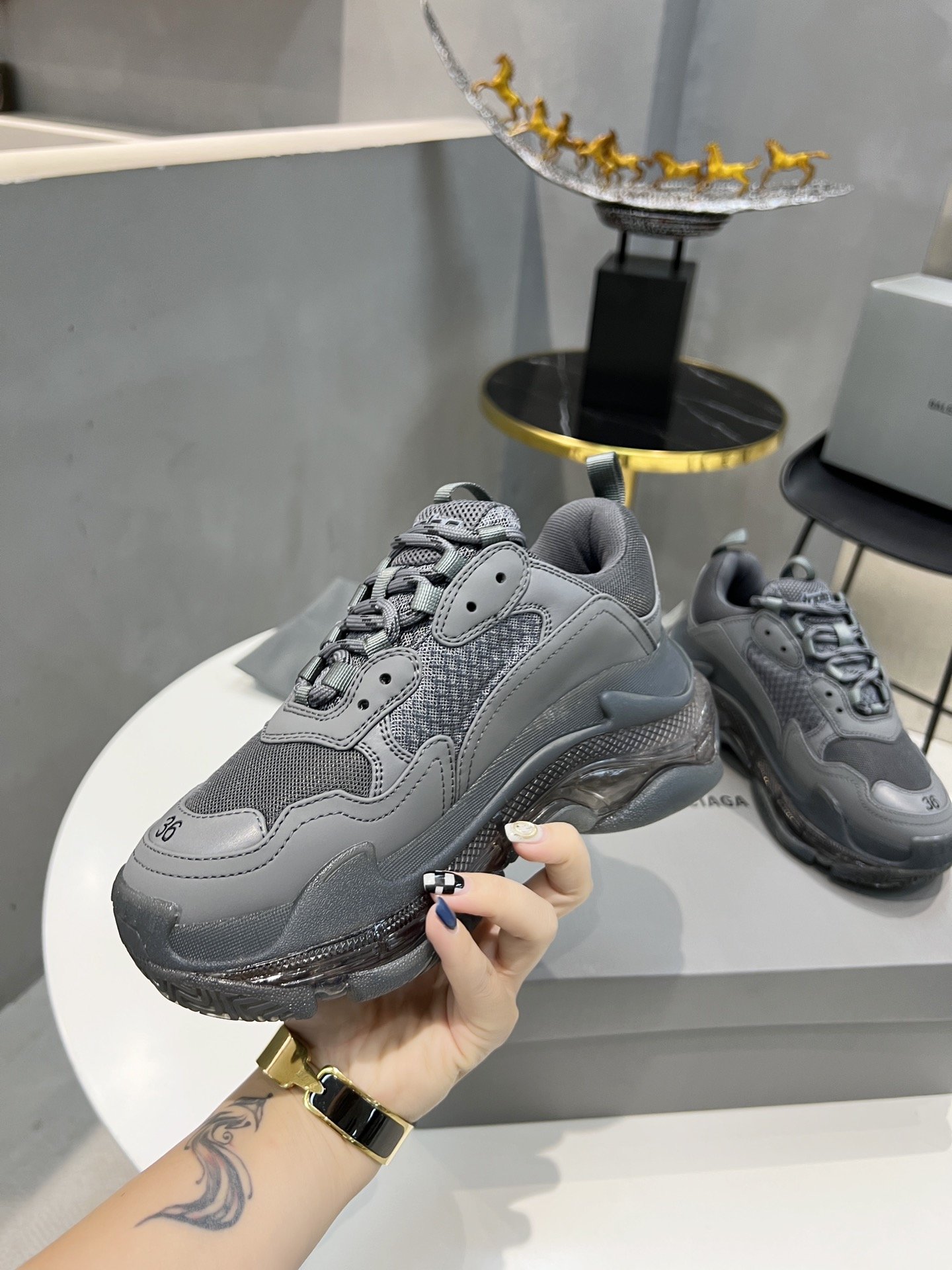 Balenciaga Triple S Trainers Clear Sole Grey For Women - Soul Replicas