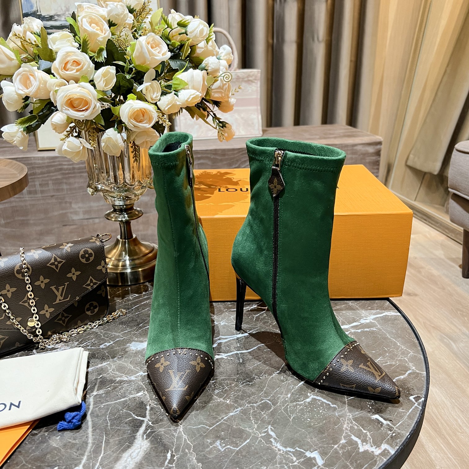 Louis Vuitton Women's Cherie Ankle Boots Green Women LV - Soul Replicas