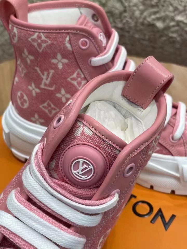 Louis Vuitton Squad Sneaker Boots Monogram Denim Pink For Women LV 1A9S1I - Soul Replicas