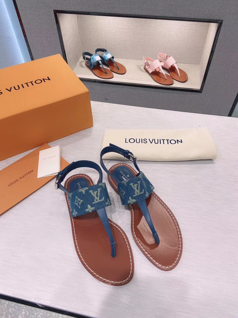 Louis Vuitton Starboard Flat Thong Sandal Monogram Denim Blue For Women LV 1A7RDP - Soul Replicas