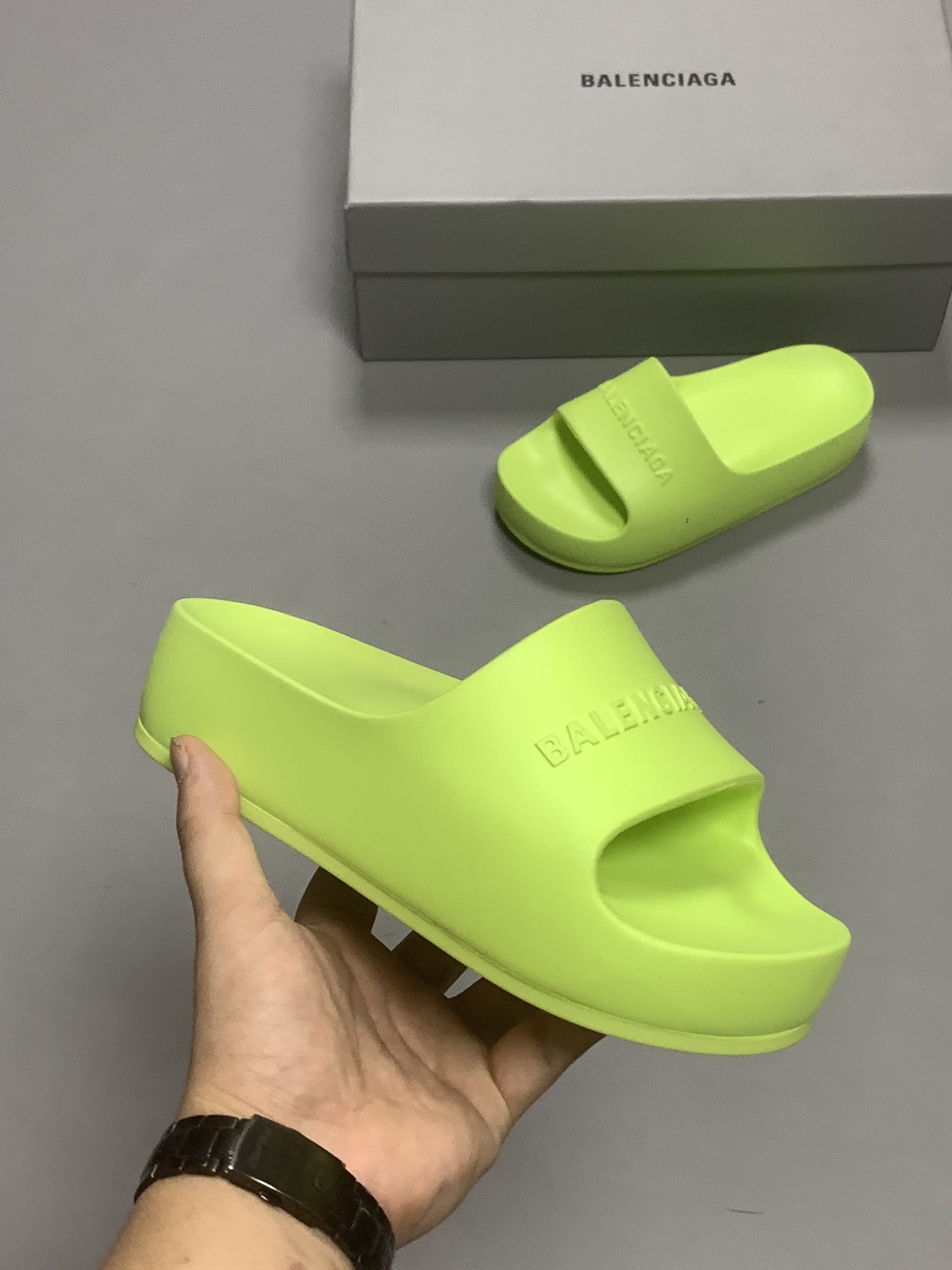 Balenciaga Pool Slide Sandal Green Neon For Women - Soul Replicas