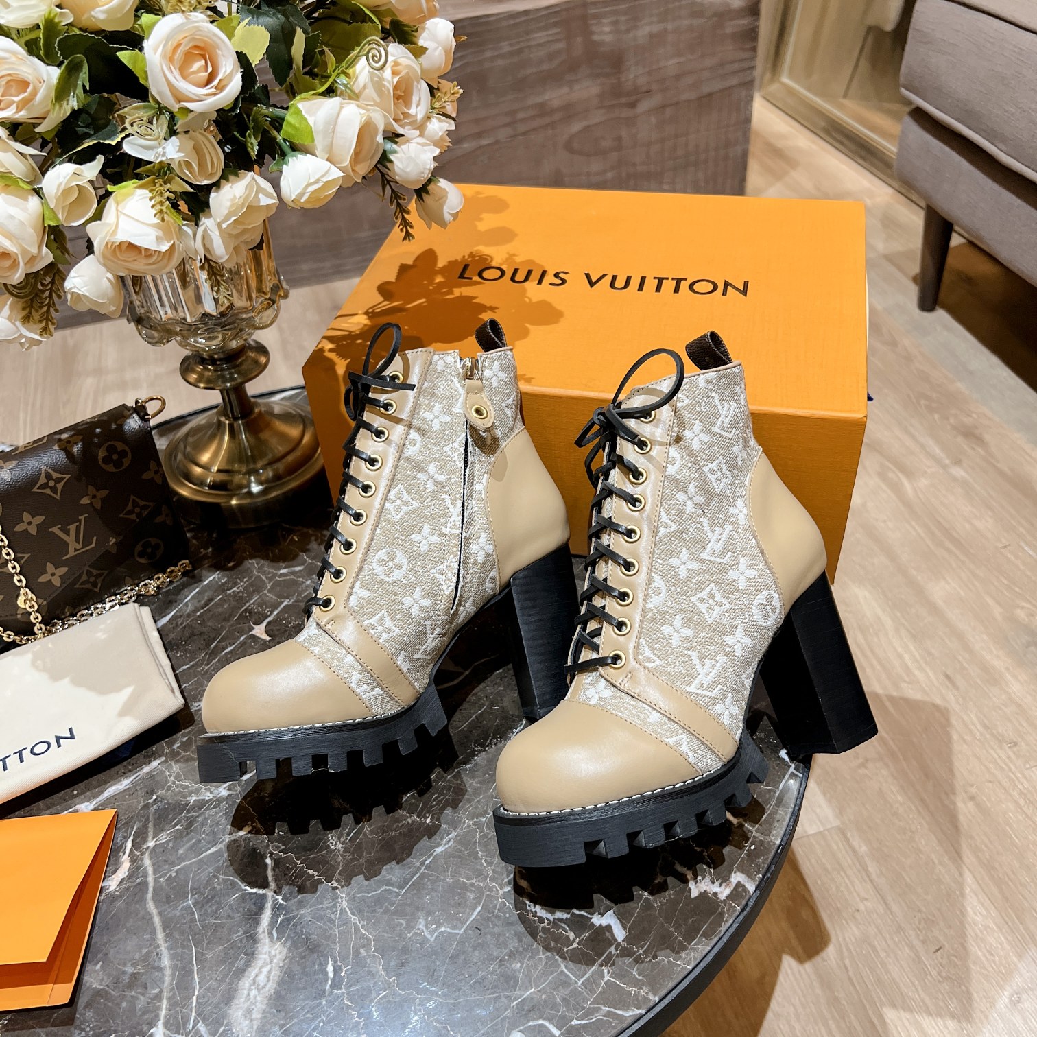 Louis Vuitton Women's Star Trail Ankle Boot Beige For Women LV - Soul Replicas