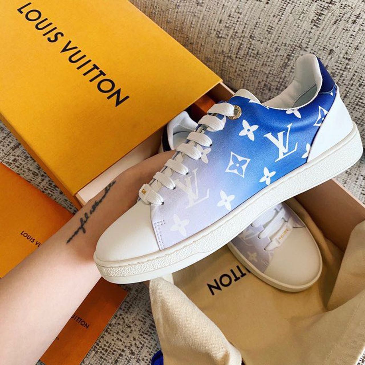 Louis Vuitton Time Out Sneaker Patent Monogram Canvas Blue For Women LV - Soul Replicas