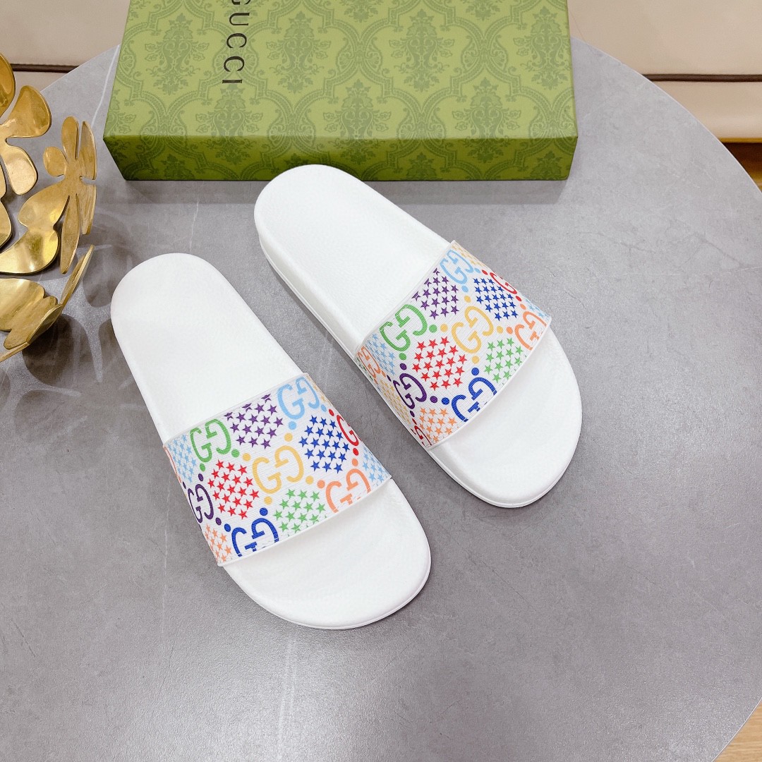 Gucci Women's Gucci Slide Sandal With Stars White For Women 407345 - Soul Replicas