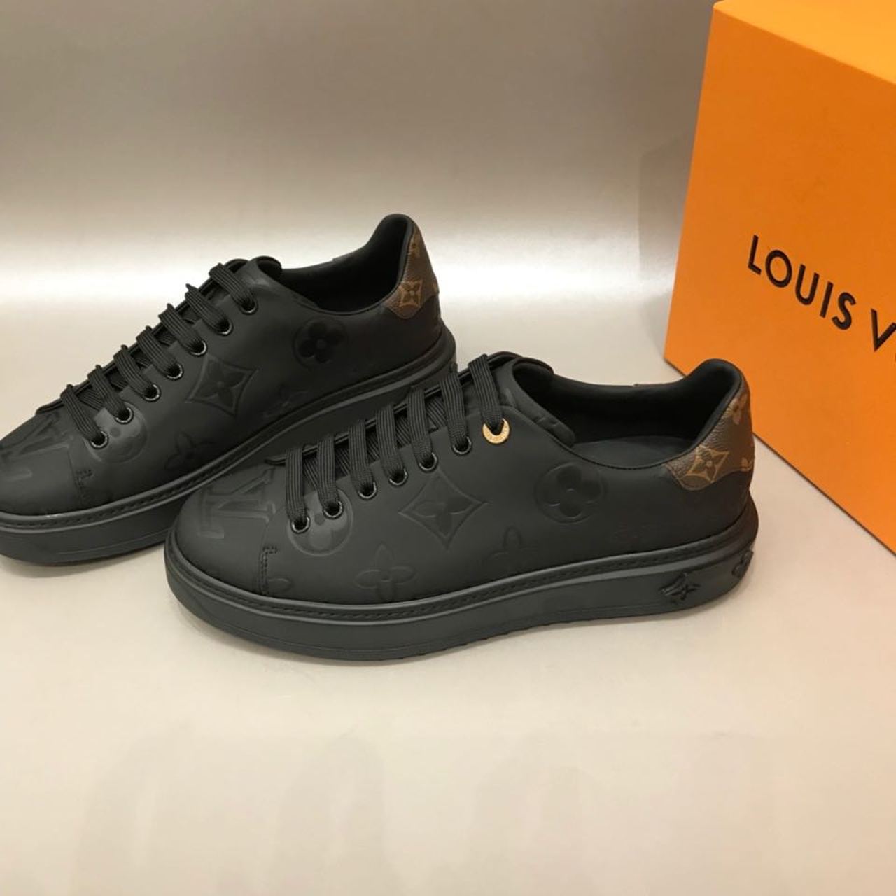 Louis Vuitton Time Out Sneaker Patent Monogram Material Black For Women LV - Soul Replicas