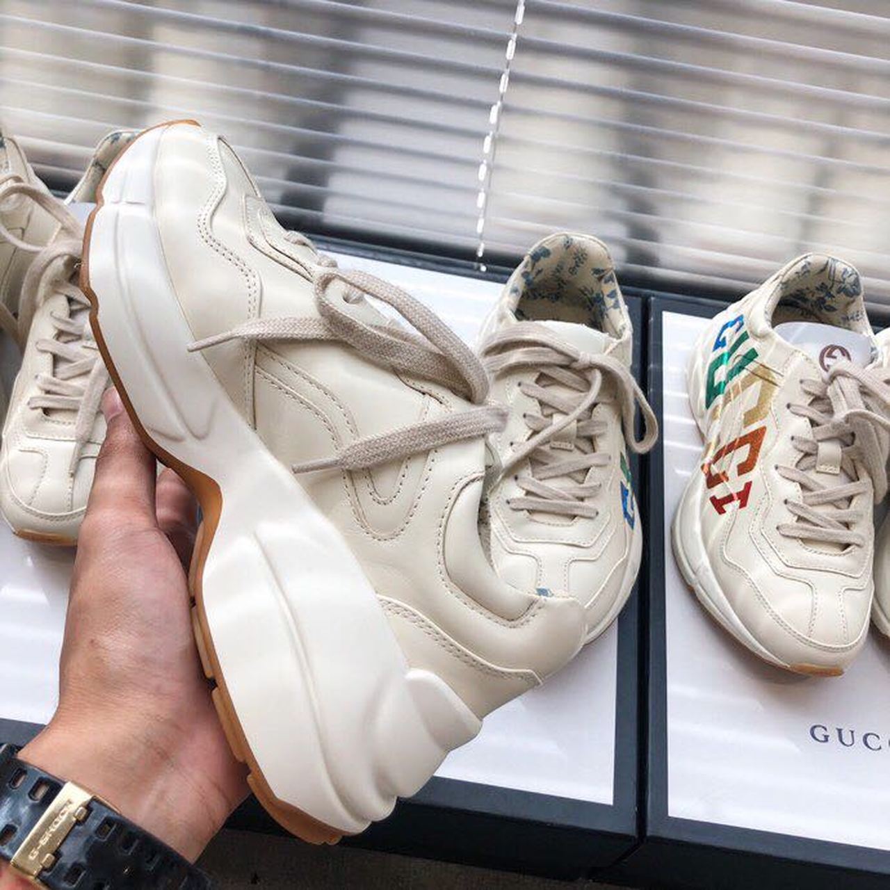 Gucci Women's Rhyton Glitter Gucci Sneaker White For Women Gucci 524990 DRW00 9022 - Soul Replicas