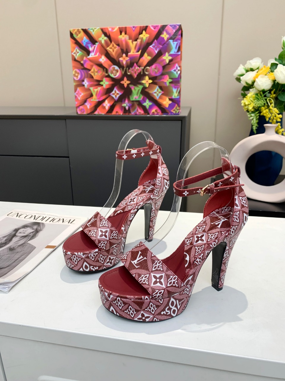 Louis Vuitton Women's Afterglow Platform Sandal Dark Red For Women LV - Soul Replicas