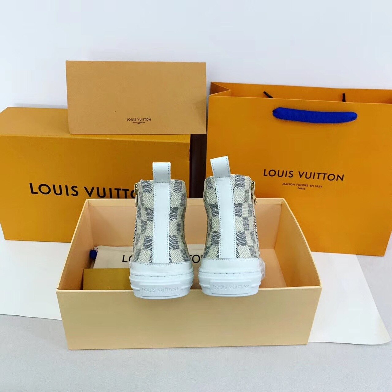Louis Vuitton Stellar Sneaker Boot Damier Denim Grey For Women LV - Soul Replicas